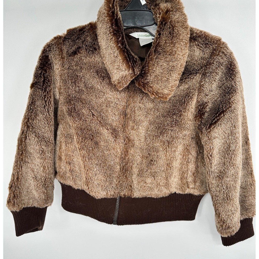 Moby Goby Kids Brown‎ Faux Fur Bomber Jacket Size 4